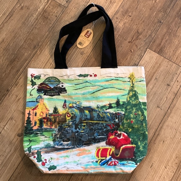 New Christmas Smoky Mountains Railroad durable artist fabric tote bag - Picture 1 of 7
